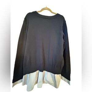 Navy blue sweater with blue blouse style hem and cuffs ! New without tags !